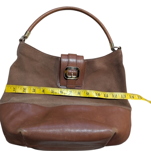 Talbots Camel Tan Leather Suede Hobo Bag Tortoiseshell Buckle Neutral - Picture 10 of 11